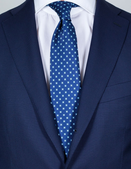 Kiton Krawatte in dunkelblau mit hellblau-weißem Muster