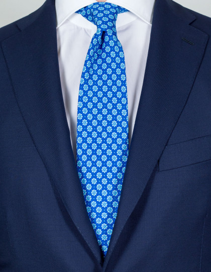Luigi Borrelli Krawatte in blau mit hellblauen Blumen und Punkten