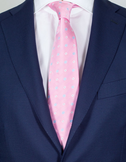 Luigi Borrelli Krawatte in rosa mit silber-weißen Blumen