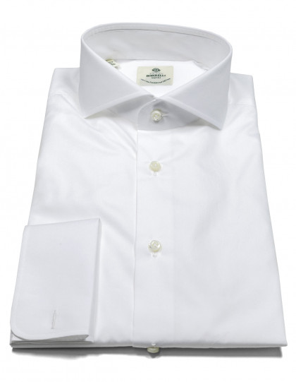 Luigi Borrelli Hemd in weiß mit Doppelmanschette und Haikragen