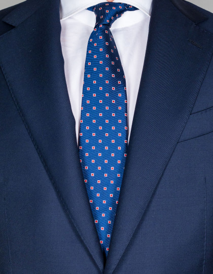 Kiton Krawatte in nachtblau mit rot/weißen Quadraten