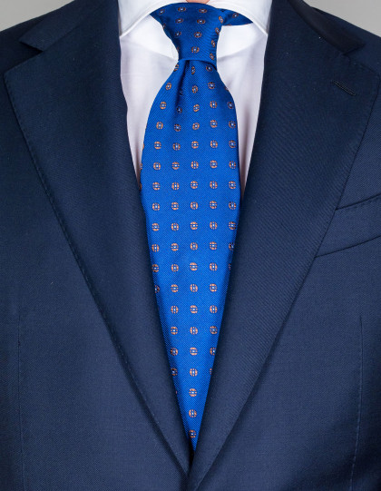 Cesare Attolini Krawatte in nachtblau mit braun-weißem Muster
