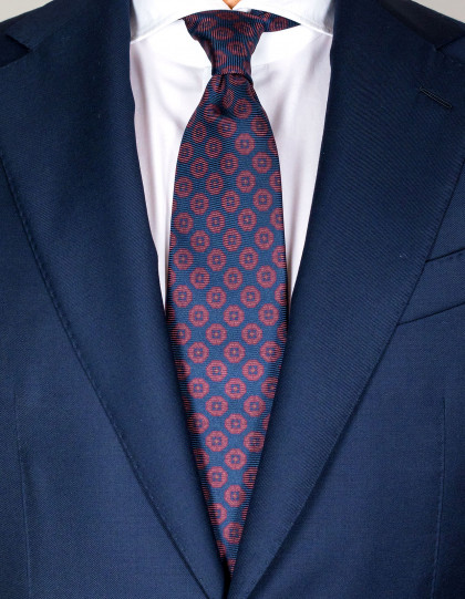 Kiton Krawatte in tiefdunkelblau mit dunkelrotem Muster