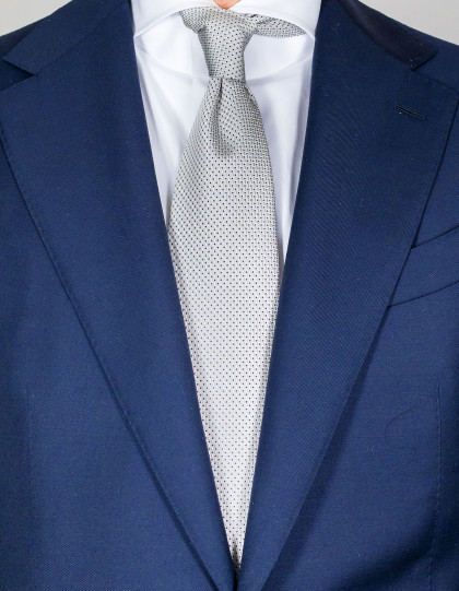 Luigi Borrelli Krawatte in silber mit feinen dunkelblauen Punkten