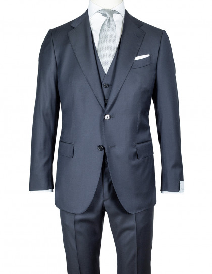 Caruso Anzug mit Weste in dunkelblau aus "Loro Piana Four Seasons" Super 130'S Wolle