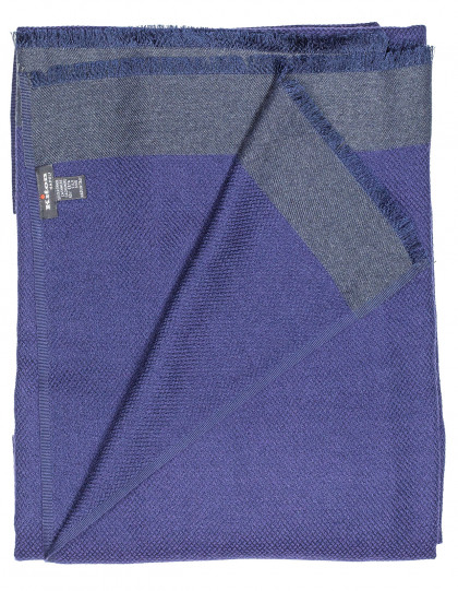 Kiton Schal in dunkelblau mit einer strukturierten grauen Kante aus Kaschmir / Seide