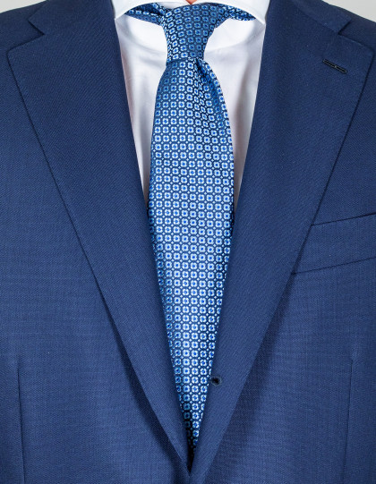 Kiton Krawatte in dunkelblau mit hellblauem Muster und blauen Punkten