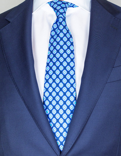 Cesare Attolini Krawatte in dunkelblau mit türkis-weiß-blauem Muster