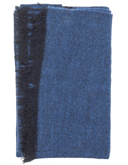 Kiton Schal in blau mit schwarzen Fransen aus Wolle / Kaschmir