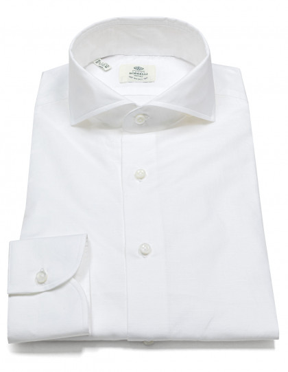 Luigi Borelli Hemd in weiß strukturiert aus Baumwolle / Leinen mit Haikragen