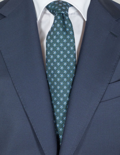 Kiton Krawatte in grün mit hellblau-weißen Blumen