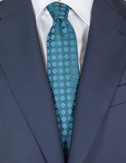 Kiton Krawatte in dunkelgrün mit hellblauem Muster