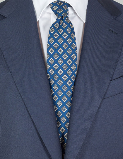 Luigi Borrelli Krawatte in dunkelblau mit sandgelben Muster