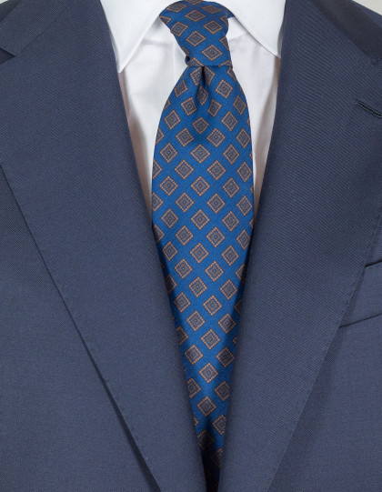 Luigi Borrelli Krawatte in dunkelblau mit braunem Muster