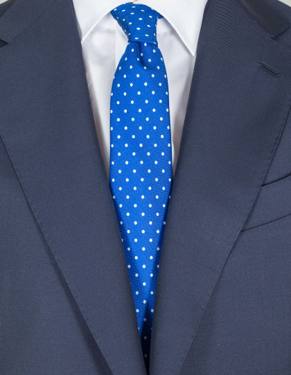 Kiton Krawatte in königsblau mit weißen Punkten