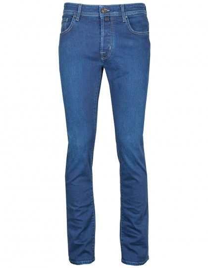 Jacob Cohen Jeans BARD " Rare Luxury " in dunkelblau verwaschen mit braunem Lederpatch