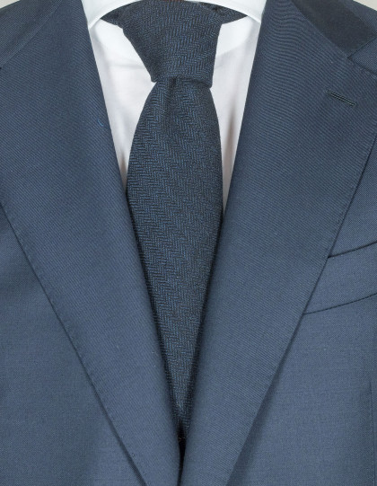 Luigi Borrelli Krawatte in dunkelblau mit Fischgrätmuster aus Wolle
