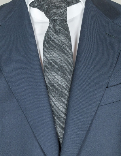 Luigi Borrelli Krawatte in grau mit Fischgrätmuster aus Wolle