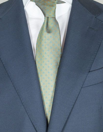 Luigi Borrelli Krawatte in schilfgrün mit hellblauen Vierecken