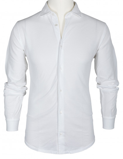 Fedeli Langarmpolohemd in weiß aus Piquet