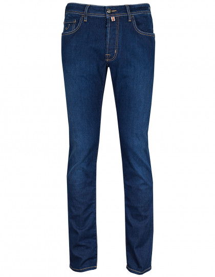 Jacob Cohen Jeans BARD "Rare Luxury" in blau mit Lederpatch in rotorange