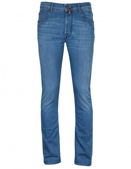 Jacob Cohen Jeans BARD "Premium Edition Denim" in blau verwaschen Lederpach orange