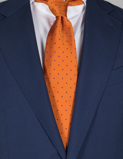 Cesare Attolini Krawatte in orange mit dunkelblauen Punkten