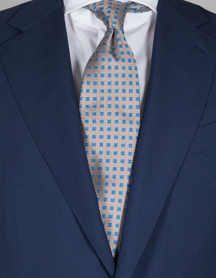 Cesare Attolini Krawatte in graubeige mit hellblauen Quadrate