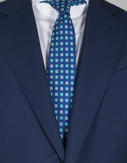 Kiton Krawatte in dunkelblau mit Quadrat und Blumenmuster