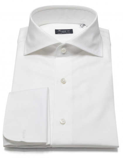 Finamore Hemd in weiß aus Pinpoint-Baumwolle mit Doppelmanschette