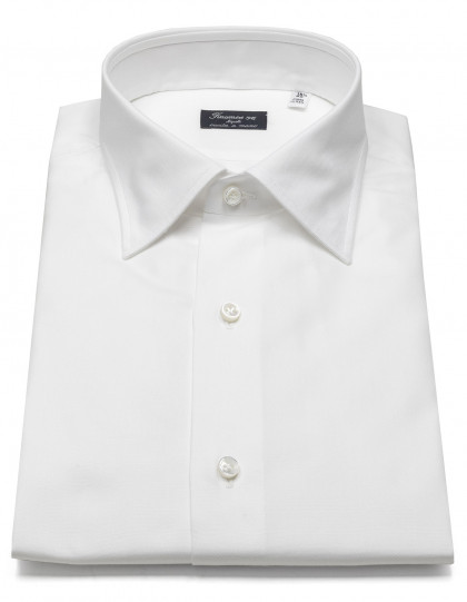 Finamore Hemd in weiß aus Pinpoint-Baumwolle mit Kentkragen