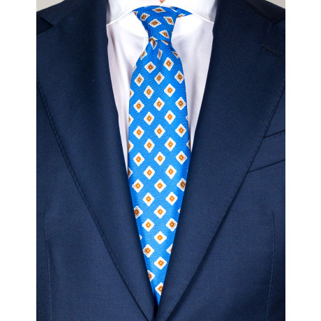 Kiton Krawatte in napoliblau mit beige-braun-weißem Muster
