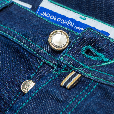 Jacob Cohen Jeans BARD "Premium Edition Denim" in dunkelblau mit abnehmbaren Pythonlabel in türkis